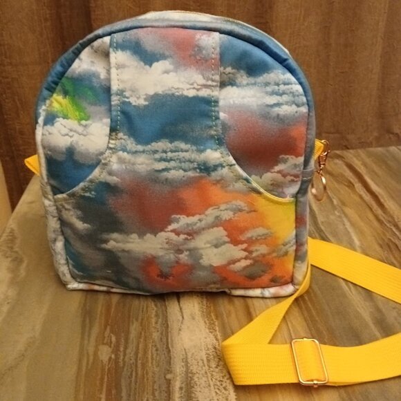 New Rainbow Clouds print Mini Backpack Sling Bag Pink Blue Green Zippered tote - Picture 1 of 8